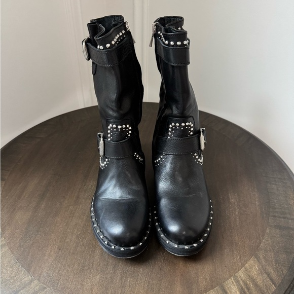 Charles David Whistler Black Leather Studded Moto Boots - Size 6 - EUC - Picture 5 of 10